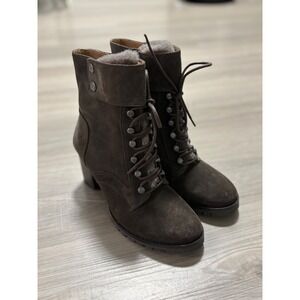 Johnston Murphy Suede Fur‎ Lined Lace Up Block Heel Ankle Boots Women's 6M